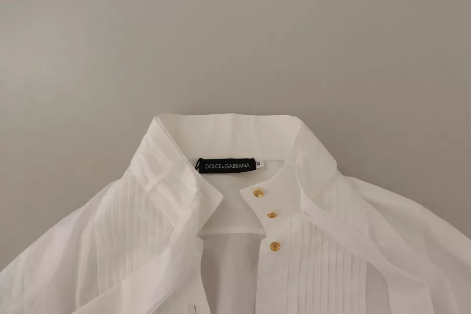 Dolce &amp; Gabbana White Cotton Collared Long Sleeve Shirt Formal Top