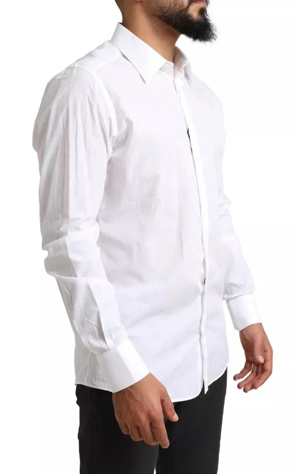 Dolce &amp; Gabbana White GOLD Formal Cotton Tuxedo Shirt