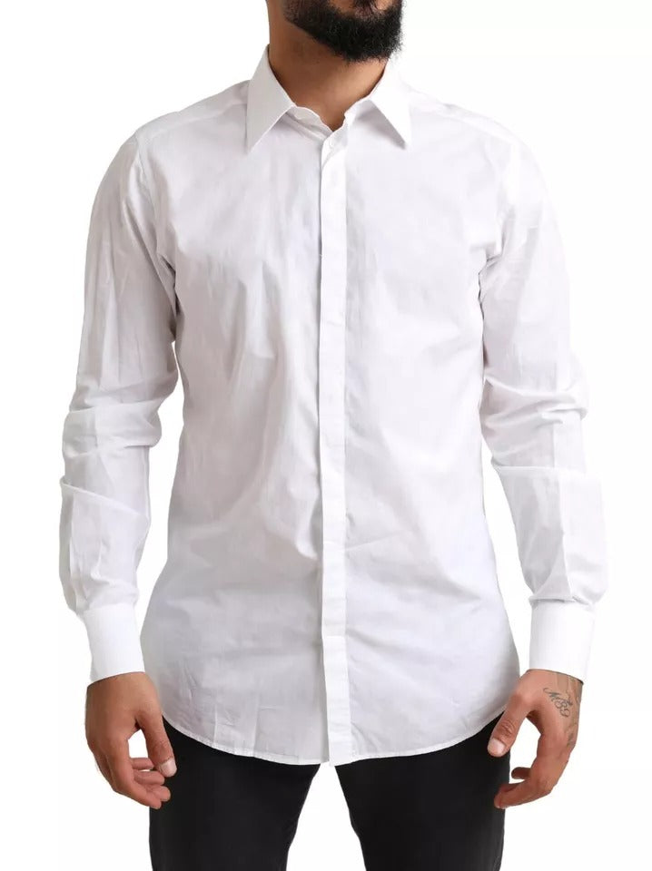 Dolce &amp; Gabbana White GOLD Formal Cotton Tuxedo Shirt