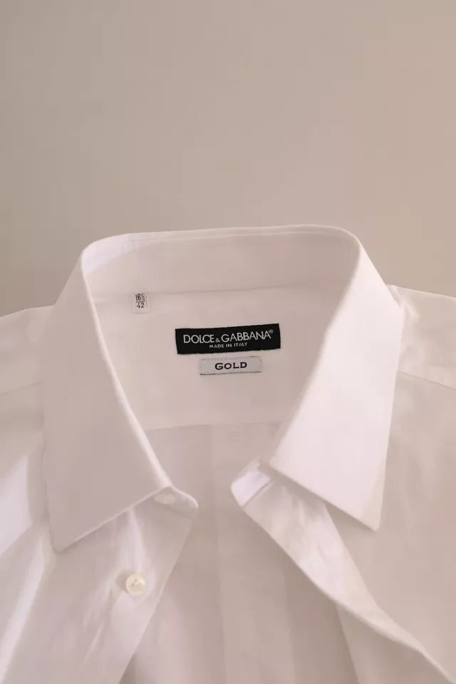 Dolce &amp; Gabbana White GOLD Formal Cotton Tuxedo Shirt