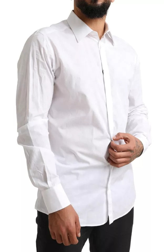 Dolce &amp; Gabbana White GOLD Formal Cotton Tuxedo Shirt