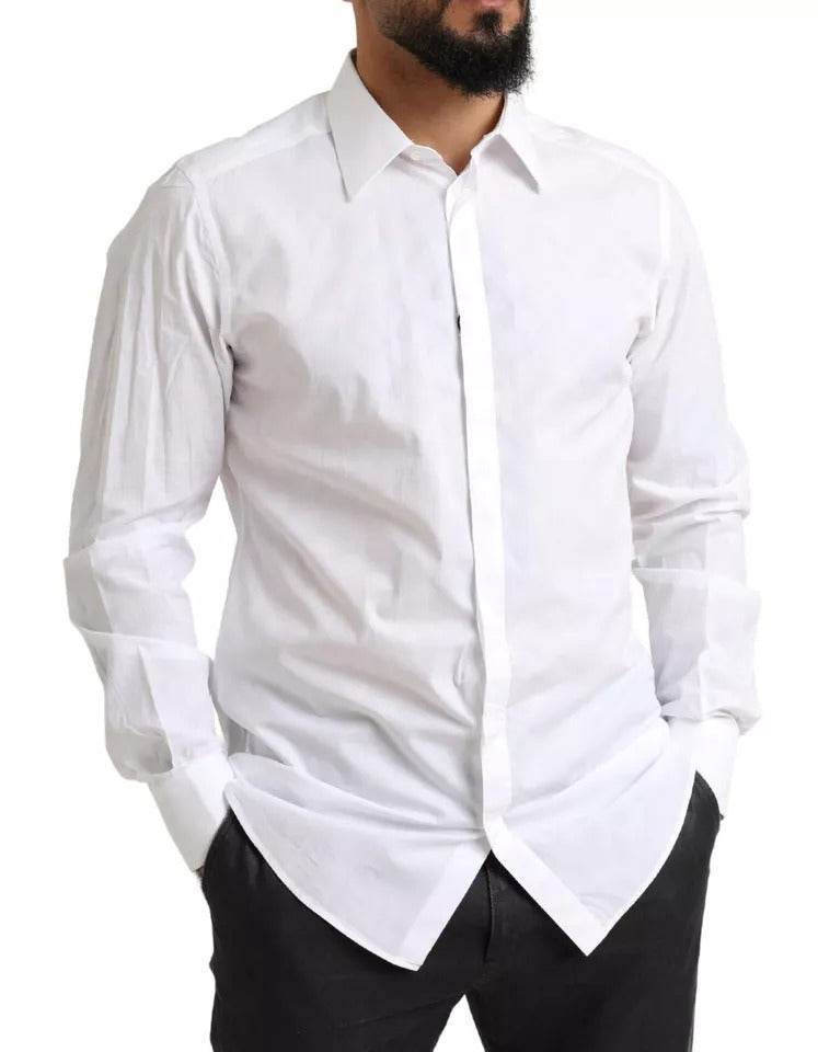 Dolce &amp; Gabbana White GOLD Formal Cotton Tuxedo Shirt