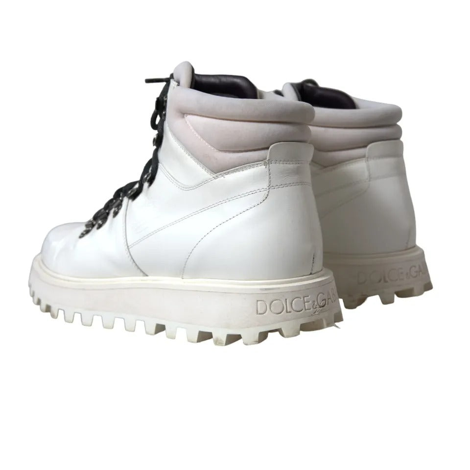 Dolce &amp; Gabbana White Vulcano Trekking Boots Men Shoes