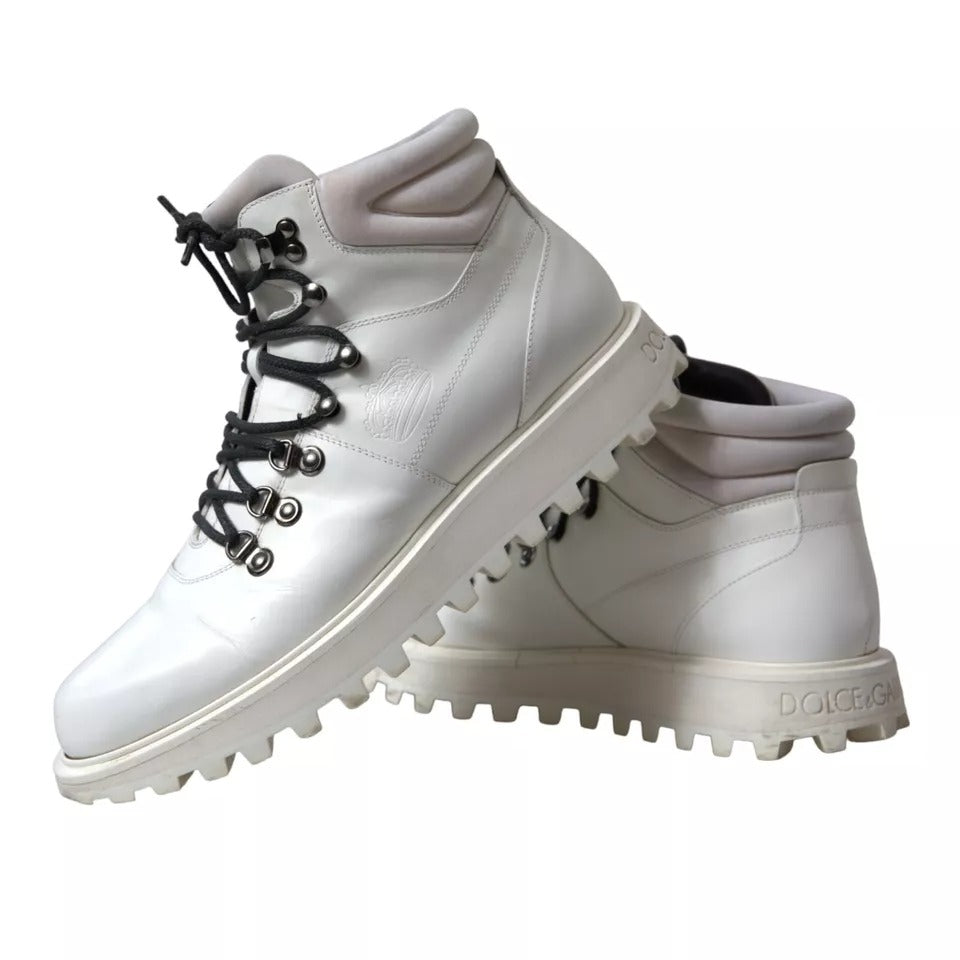 Dolce &amp; Gabbana White Vulcano Trekking Boots Men Shoes