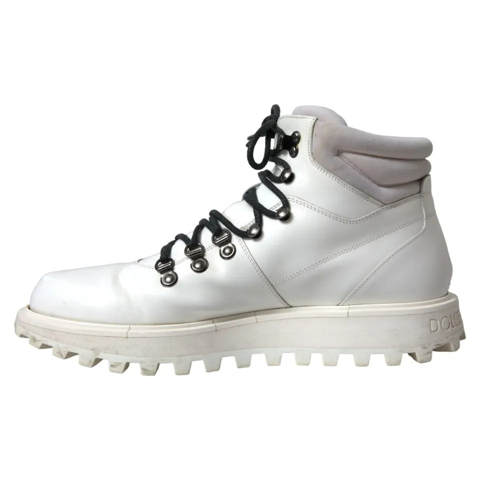 Dolce &amp; Gabbana White Vulcano Trekking Boots Men Shoes