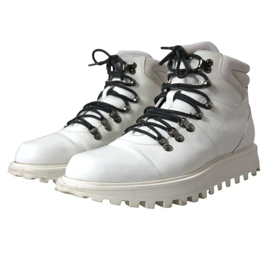 Dolce &amp; Gabbana White Vulcano Trekking Boots Men Shoes