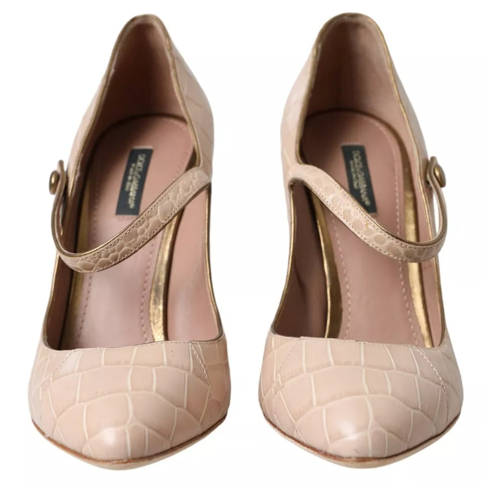 Dolce &amp; Gabbana Beige Leather Mary Janes Embellished Shoes