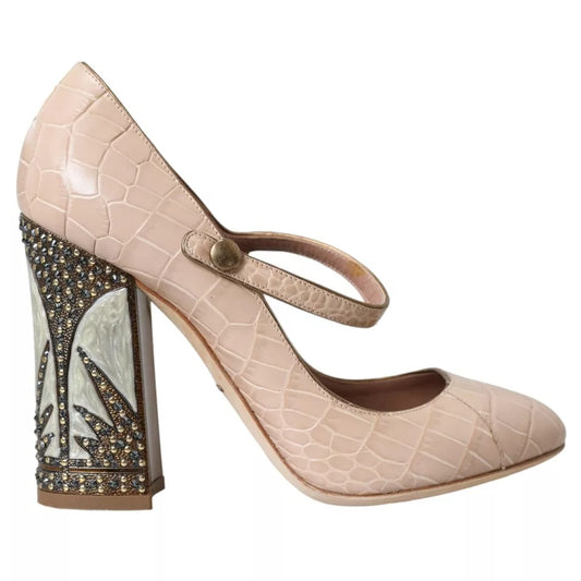 Dolce &amp; Gabbana Beige Leather Mary Janes Embellished Shoes