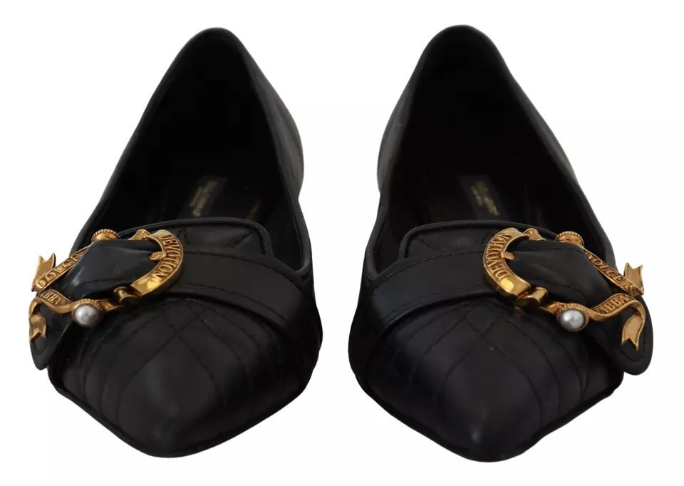 Dolce &amp; Gabbana Black Devotion Leather Pointed Flats Shoes