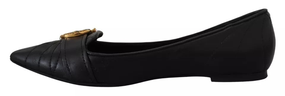 Dolce &amp; Gabbana Black Devotion Leather Pointed Flats Shoes