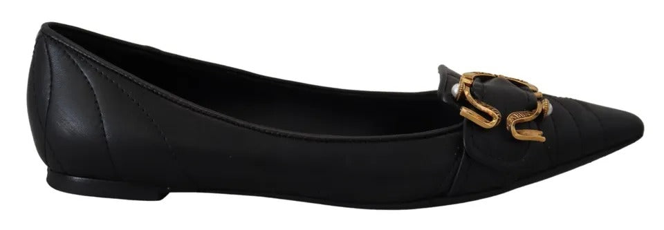 Dolce &amp; Gabbana Black Devotion Leather Pointed Flats Shoes