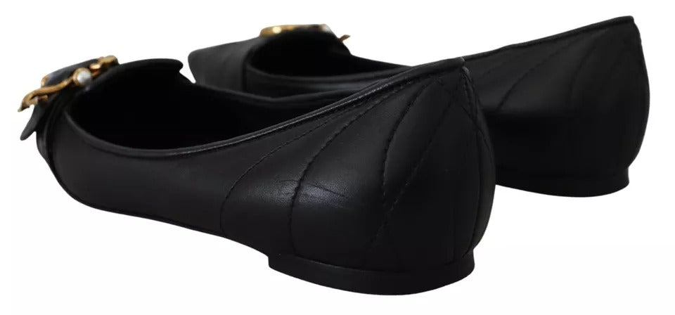 Dolce &amp; Gabbana Black Devotion Leather Pointed Flats Shoes