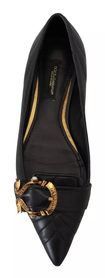 Dolce &amp; Gabbana Black Devotion Leather Pointed Flats Shoes