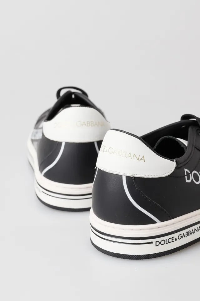 Dolce &amp; Gabbana Black Leather Crown Milano Sneakers Casual Shoes