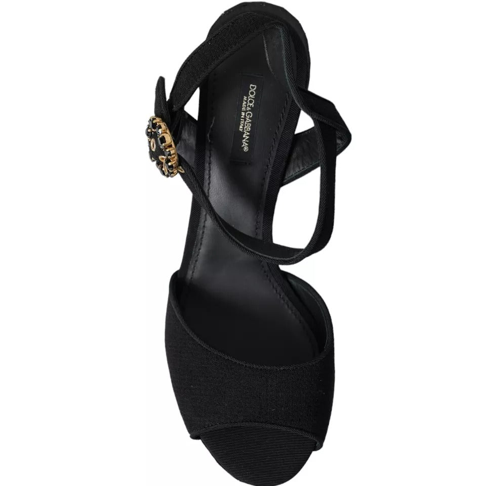 Dolce &amp; Gabbana Black Mirror Heels Crystal Platform Sandals Shoes