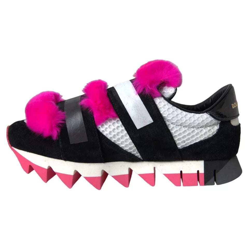 Dolce &amp; Gabbana Black Pink Neoprene Stretch Shark Sneakers Shoes