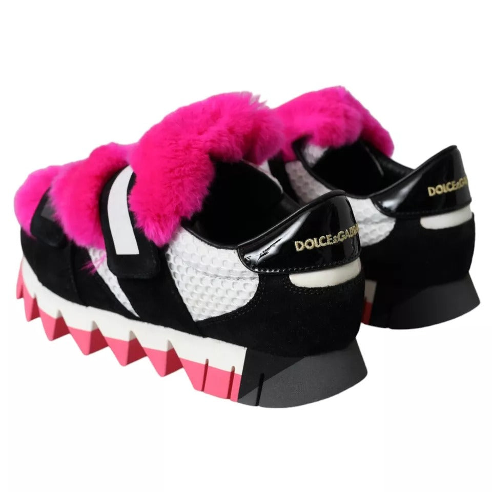 Dolce &amp; Gabbana Black Pink Neoprene Stretch Shark Sneakers Shoes