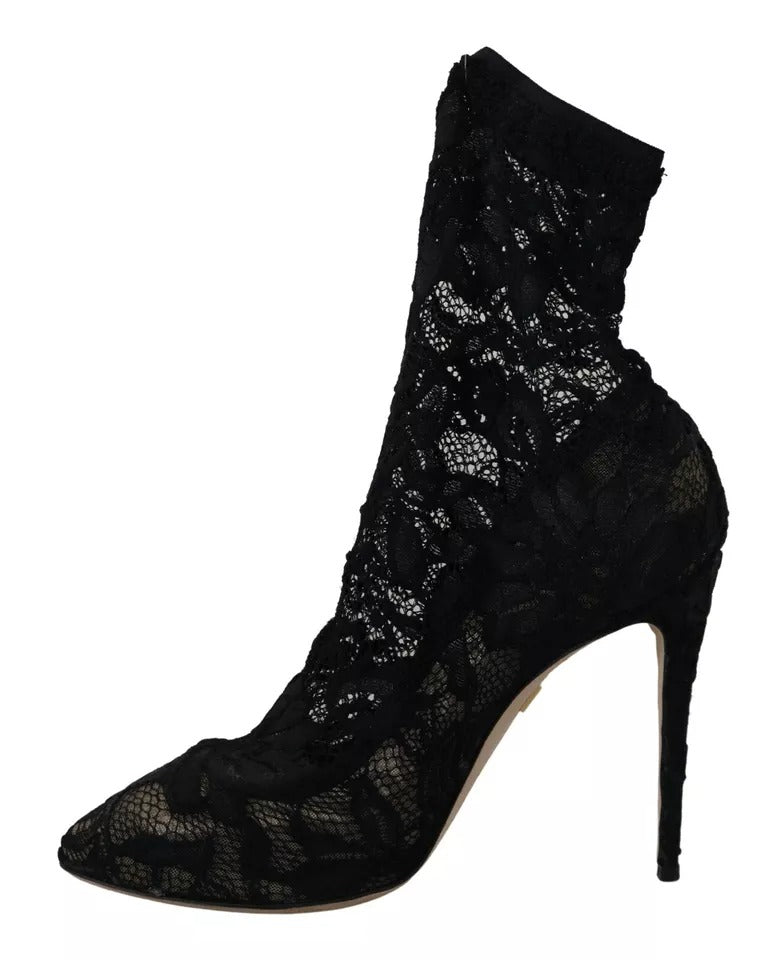 Dolce &amp; Gabbana Black Stretch Socks Taormina Pointed Boots Shoes