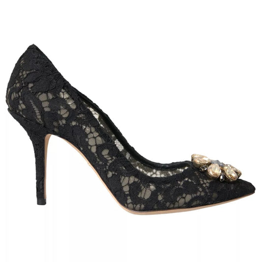 Dolce &amp; Gabbana Black Taormina Pointed Crystal Heel Pumps Shoes