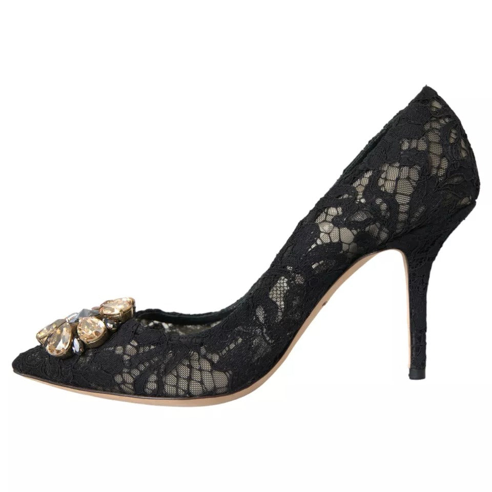 Dolce &amp; Gabbana Black Taormina Pointed Crystal Heel Pumps Shoes