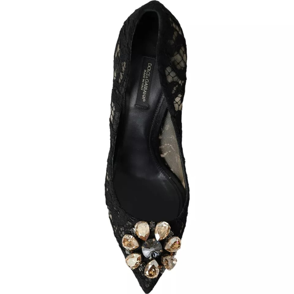 Dolce &amp; Gabbana Black Taormina Pointed Crystal Heel Pumps Shoes