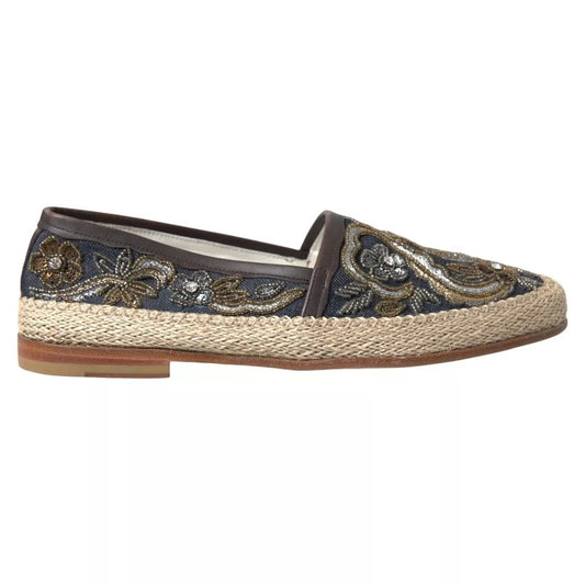 Dolce &amp; Gabbana Blue Embroidered Denim Men's Espadrilles Shoes