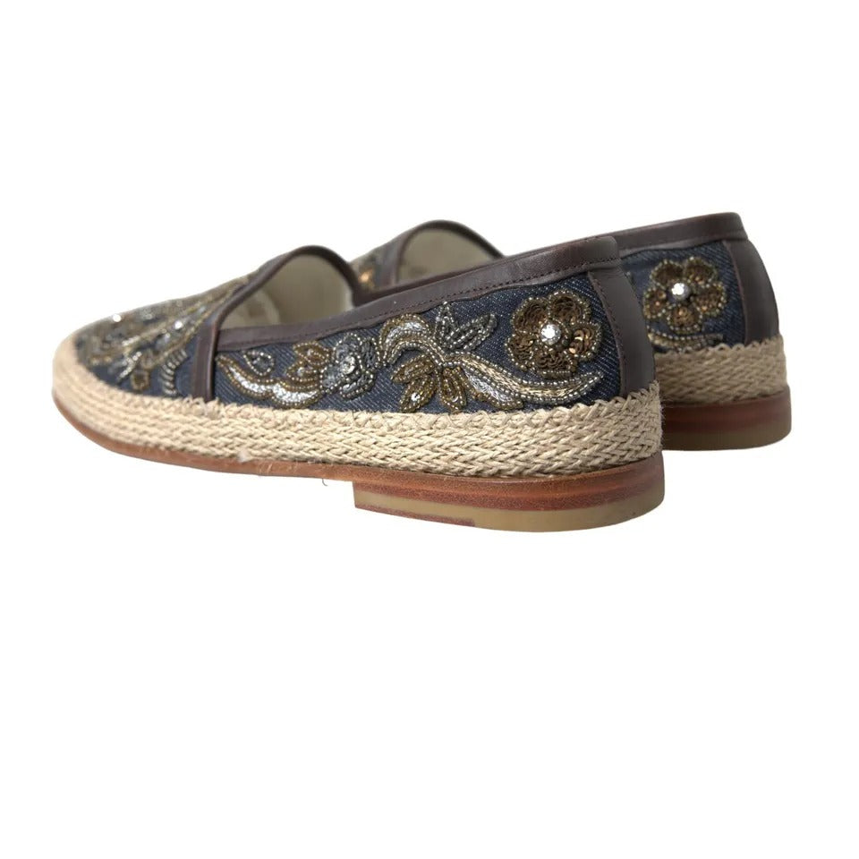 Dolce & Gabbana Blau bestickte Denim Herren Espadrilles Schuhe