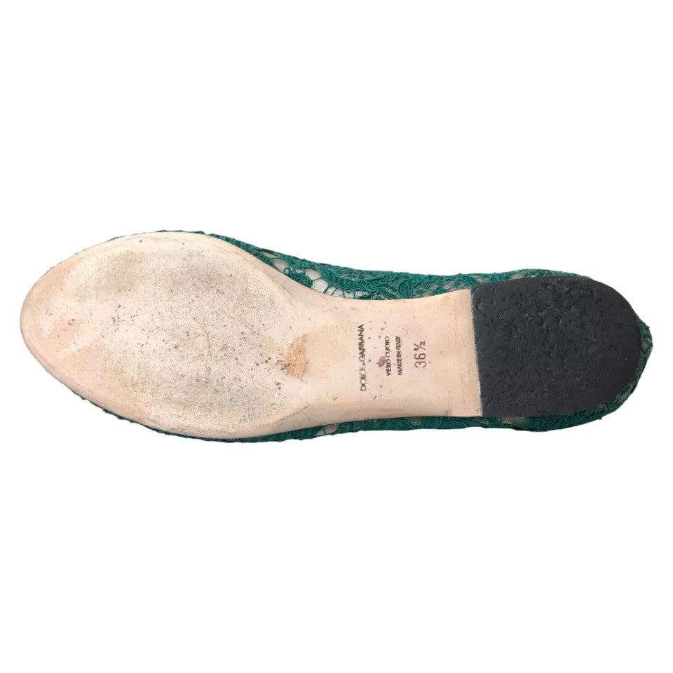 Dolce &amp; Gabbana Green Taormina Lace Slip On Flats Shoes