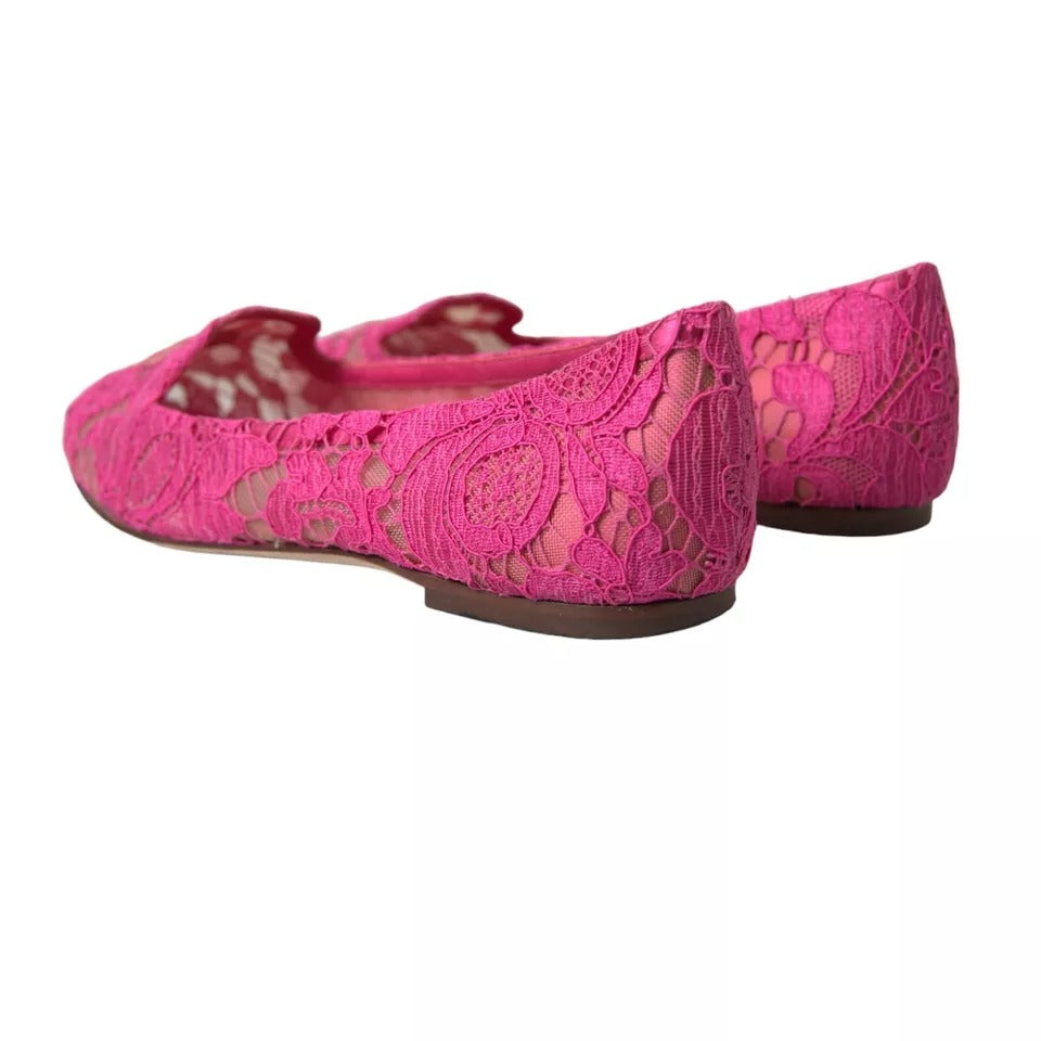 Dolce &amp; Gabbana Pink Taormina Lace Slip On Flats Shoes