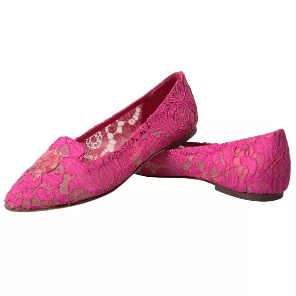 Dolce &amp; Gabbana Pink Taormina Lace Slip On Flats Shoes