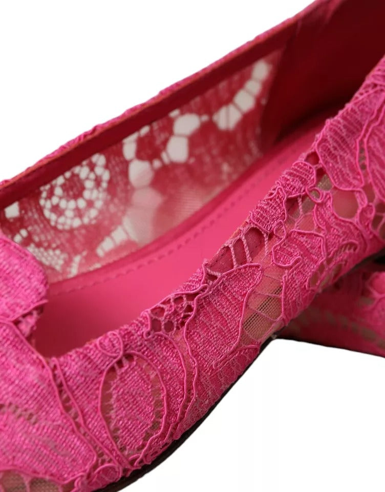 Dolce &amp; Gabbana Pink Taormina Lace Slip On Flats Shoes