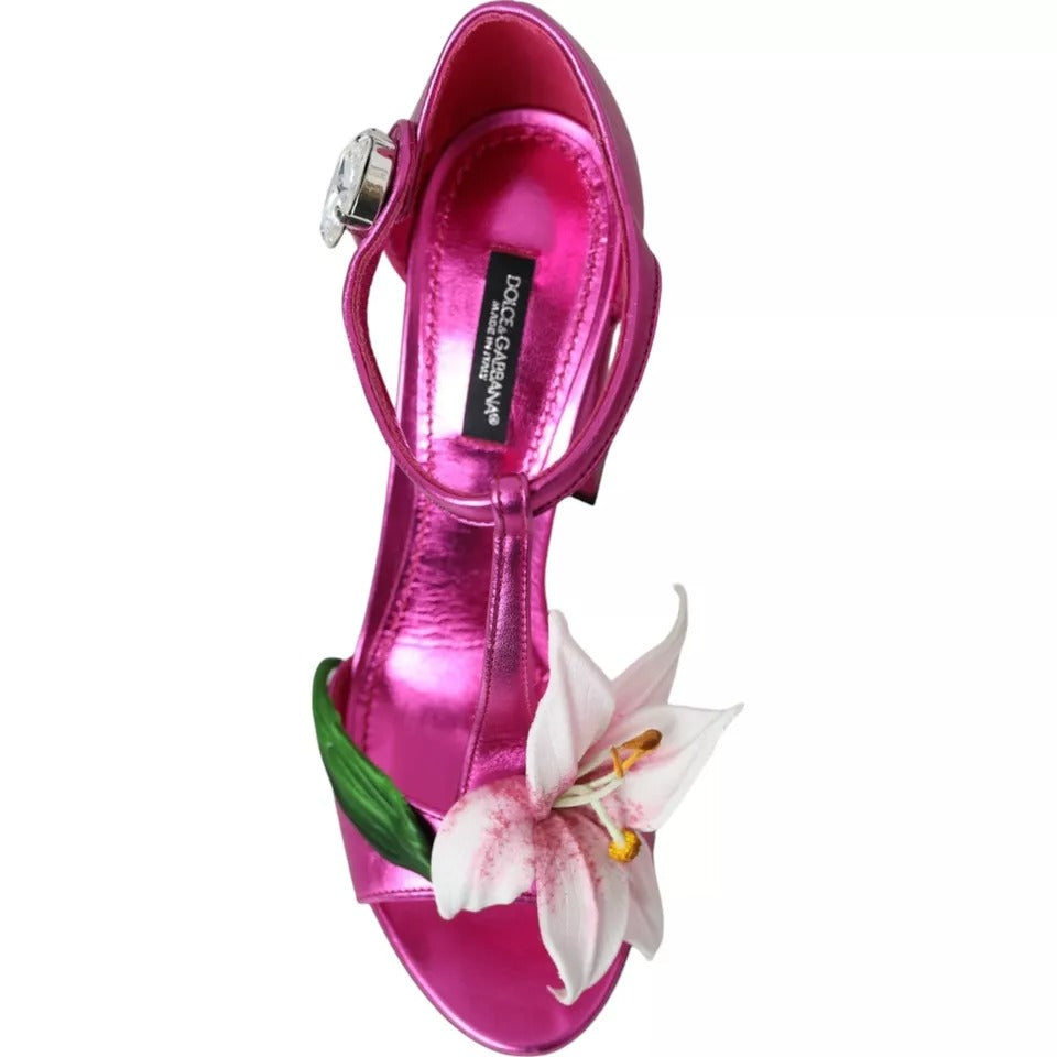 Dolce &amp; Gabbana Fuchsia Flower Crystals Heels Sandals Shoes