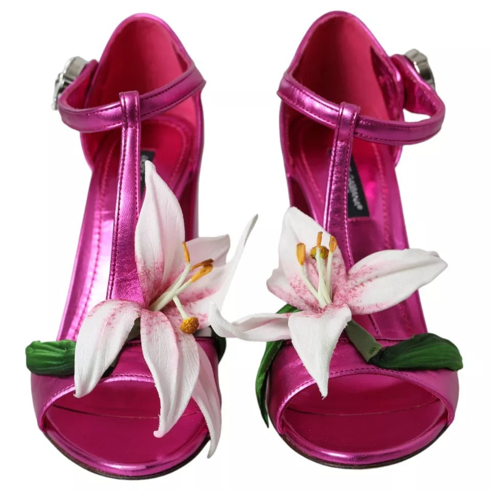 Dolce &amp; Gabbana Fuchsia Flower Crystals Heels Sandals Shoes