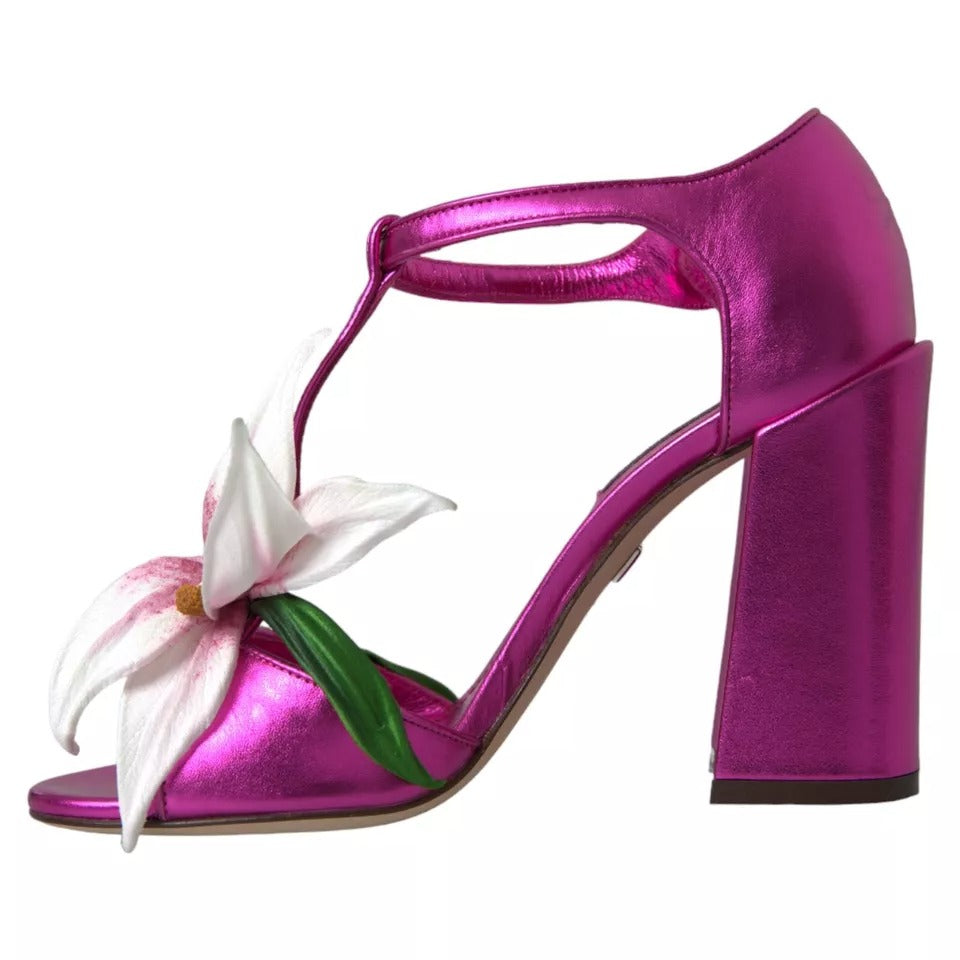 Dolce &amp; Gabbana Fuchsia Flower Crystals Heels Sandals Shoes