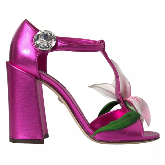 Dolce &amp; Gabbana Fuchsia Flower Crystals Heels Sandals Shoes