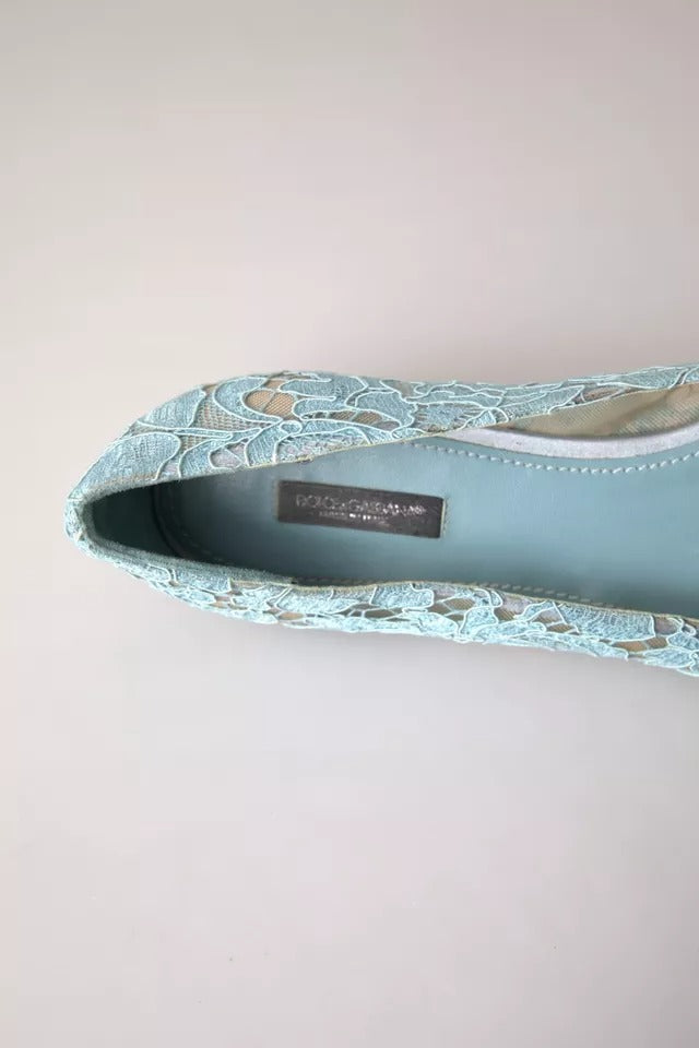 Dolce &amp; Gabbana Light Blue Floral Lace Loafers Flats Shoes