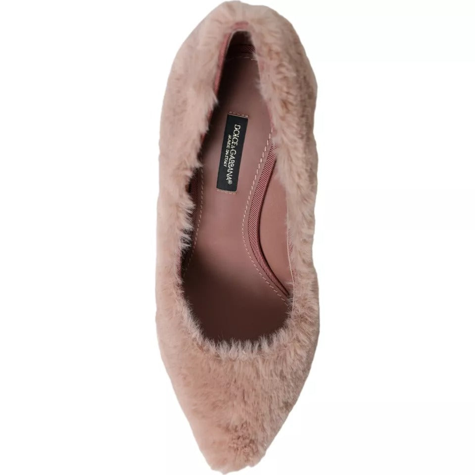 Dolce &amp; Gabbana Light Pink Faux Fur Heels Pumps Shoes