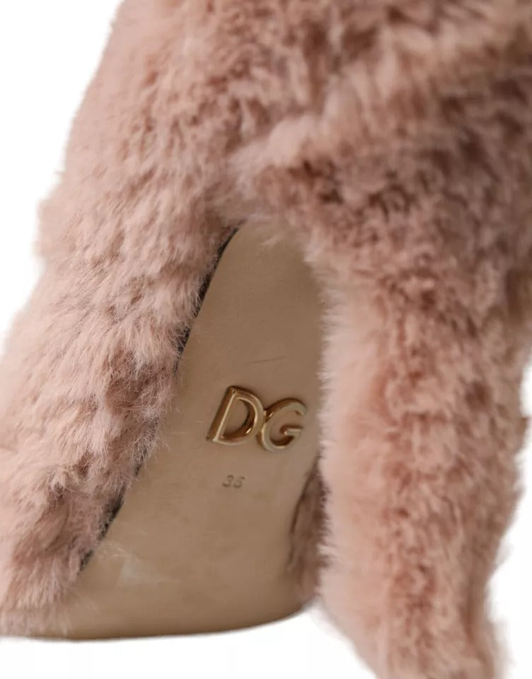 Dolce &amp; Gabbana Light Pink Faux Fur Heels Pumps Shoes