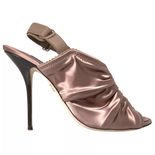 Dolce &amp; Gabbana Pink Satin Slingback Heels Sandals Shoes