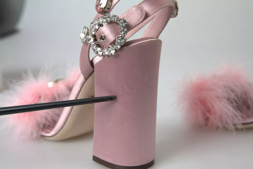 Dolce &amp; Gabbana Pink Türkiye Feather Embellished Sandals Shoes