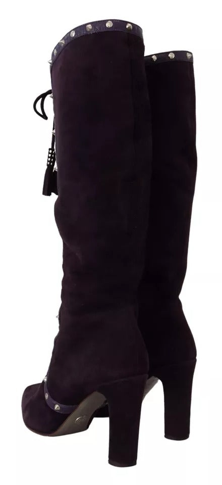 Dolce &amp; Gabbana Purple Suede Studded Boots High Heels