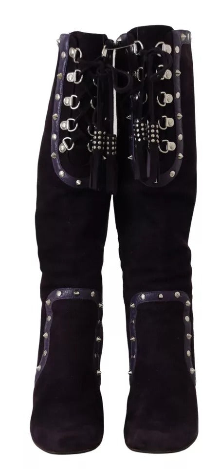 Dolce &amp; Gabbana Purple Suede Studded Boots High Heels