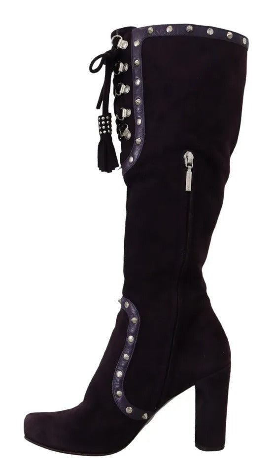 Dolce &amp; Gabbana Purple Suede Studded Boots High Heels