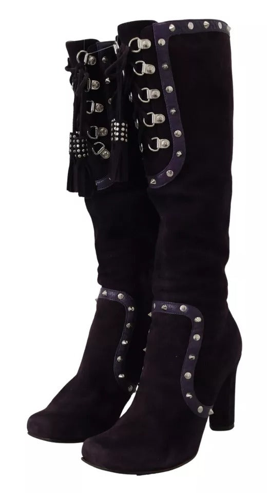 Dolce &amp; Gabbana Purple Suede Studded Boots High Heels