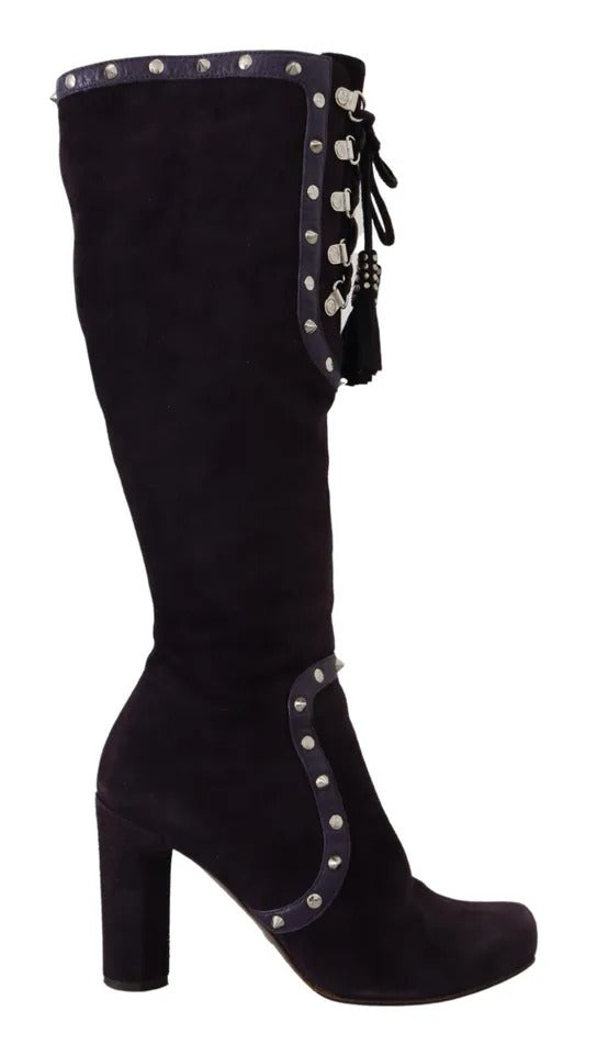 Dolce &amp; Gabbana Purple Suede Studded Boots High Heels