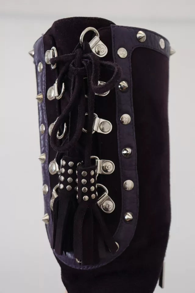 Dolce &amp; Gabbana Purple Suede Studded Boots High Heels