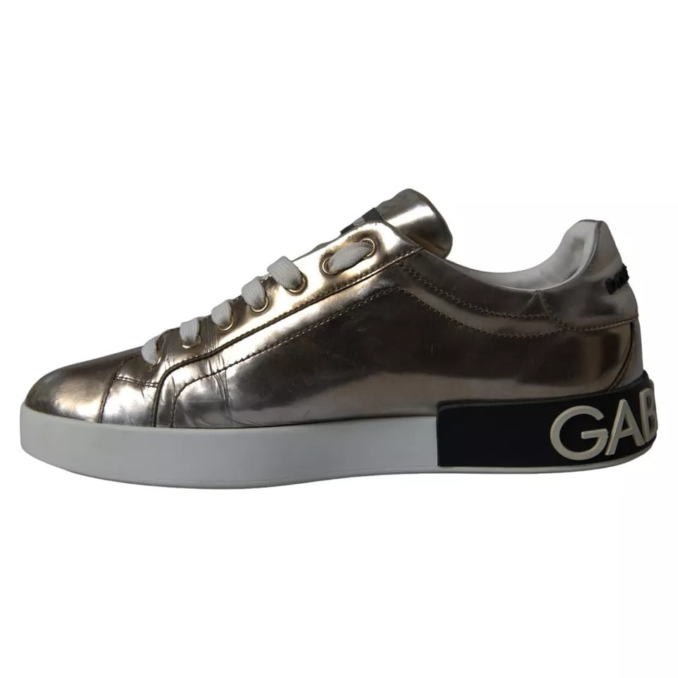 Dolce &amp; Gabbana Bronze Leather Logo Sneaker Portofino Shoes