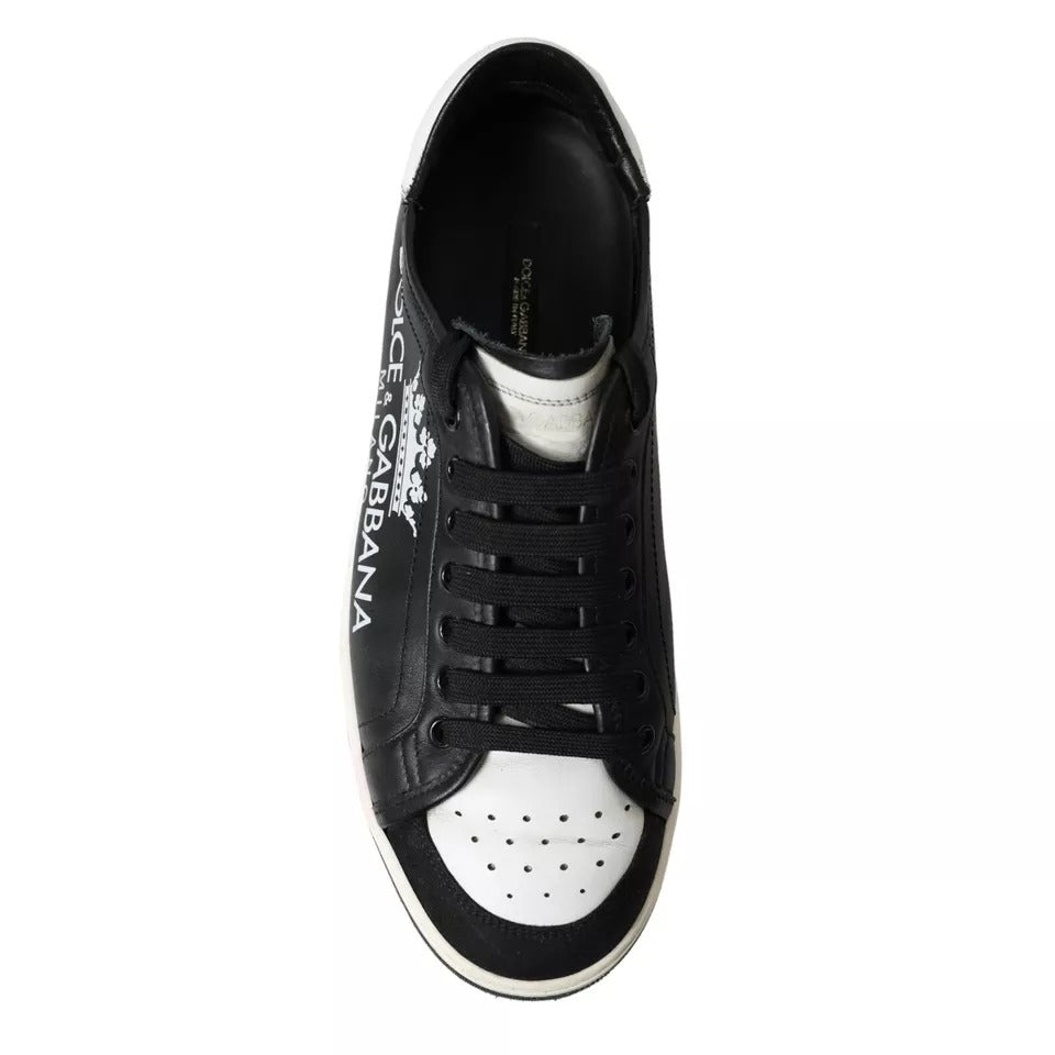 Dolce &amp; Gabbana Black Leather Crown Milano Men Sneakers Shoes