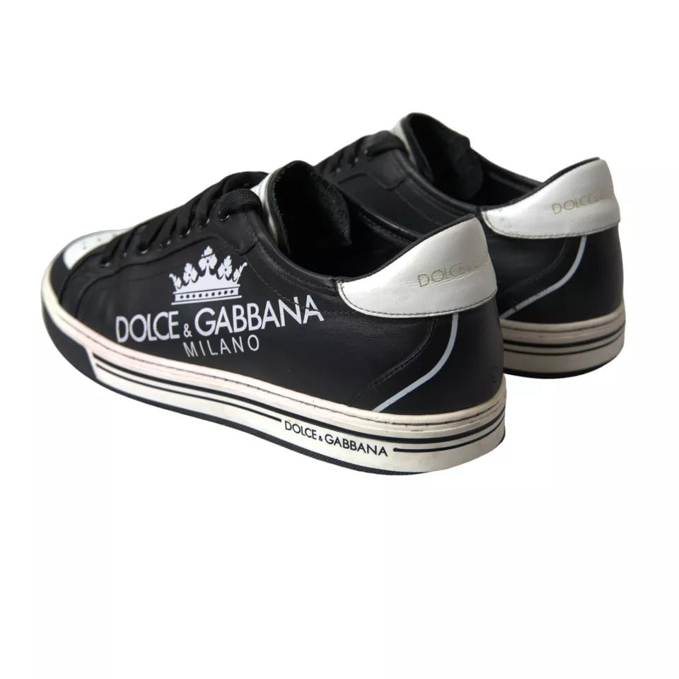 Dolce &amp; Gabbana Black Leather Crown Milano Men Sneakers Shoes