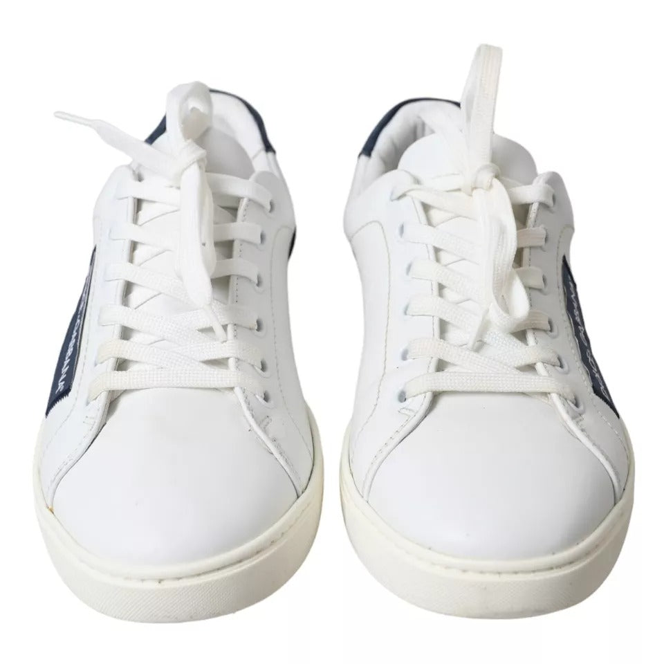 Dolce &amp; Gabbana White Black Leather Low Top Sneakers Portofino Shoes